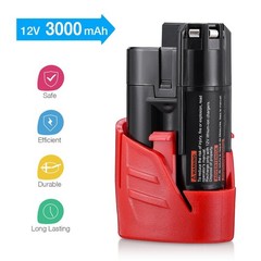2 Pack 12V 3.0Ah M12 Replacement Battery for Milwaukee Lithium-ion Battery Co…