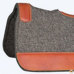 85HS Western Wool Felt Horse Saddle Pad Grey W/ Tan Cowhide Leather