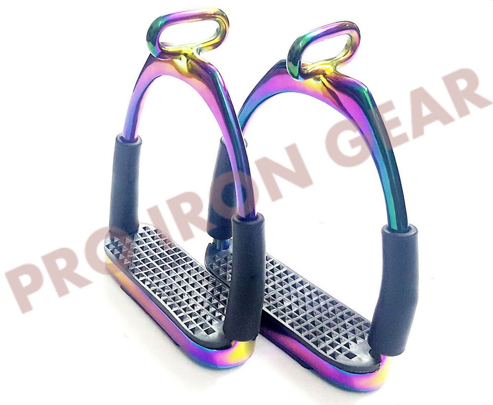 RAINBOW OFFSET HORSE FLEXIBLE SAFETY STIRRUPS (4.75’’) RIDING BENDY IRON STEEL