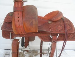 16.5″ CACTUS Saddlery Working Cowhorse Saddle~Cutting~Reining~TOOLED~GREAT COND