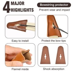 KURUGEILI 2pcs Archery Recurve Bow Limb Protector Leather Tip Guard Brown