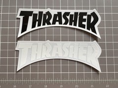 2 Thrasher Skateboard Sticker Black White Clear