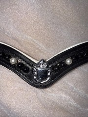 Dressage “V” GEL 18” Browband Black And White Pearls With Shields
