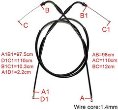 110Cm Black Alloy Steel Throttle Cable Wire Compatible with Harley