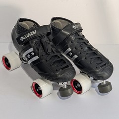 Bont Quadstar Roller Skates Derby Black Leather White Ballistic Wheels Size 8