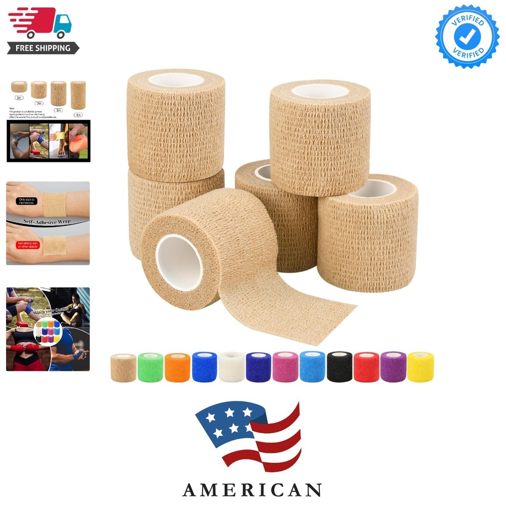 6pcs 2in Self Adhesive Bandage Wraps, Vet Wraps, 12 Colors to Choose, 5 Yard …