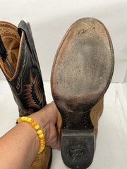 Tony Lama Men’s Western Cowboy Boots Tan Leather Black Stitching US 9 5184