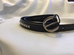 TORY English Bridle Leather 1″ Clincher Black Belt Silver Metal Stud 34 USA 2377