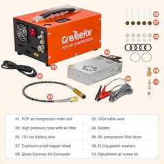 PCP Air Compressor, 4500 PSI / 30 MPa, Dual Power Car 12V DC or Home Orange