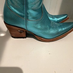 Lane Turquoise Metallic Western Cowboy Boots Pointed Toe Stitched Shaft