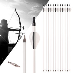 12Pcs 30″ Archery Carbon Arrows White Shaft Spine 500 for Recurve Compound Bow