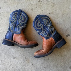 VTG Roper Made in Spain Leather Cowboy Boots Women’s 8 Blue Brown Western