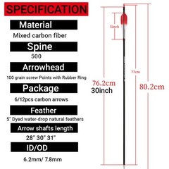 28″ 30″ 31″ Carbon Arrows SP500 100gr Screw Archery Compound Recurve Bow Hunting