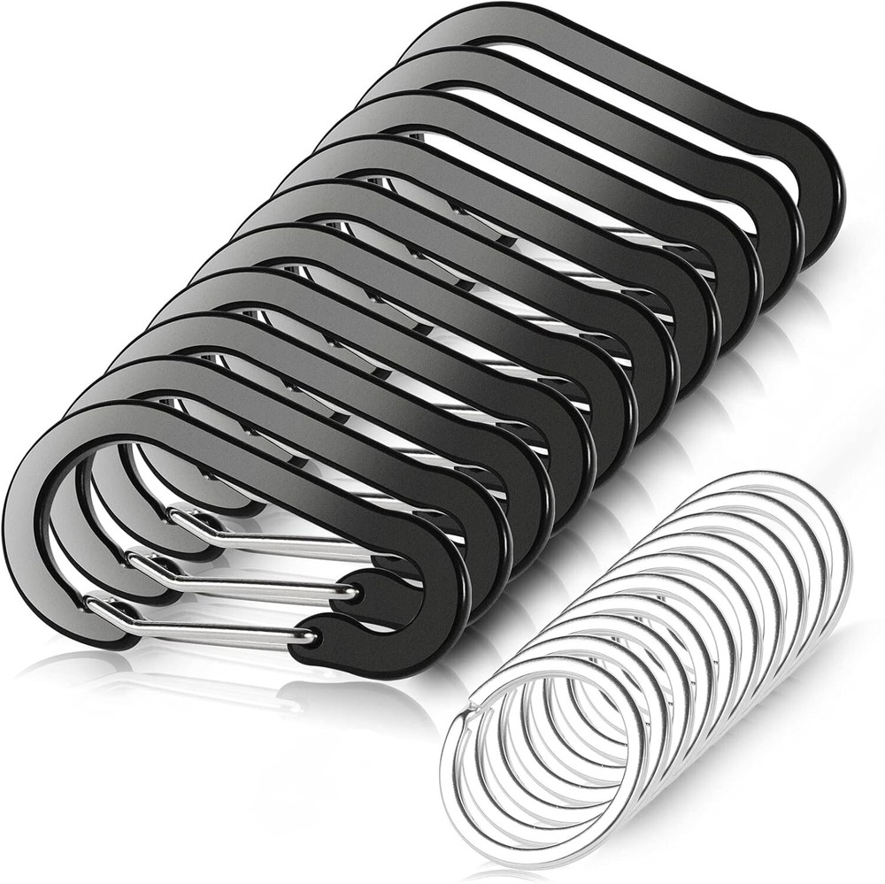 2/10 Mini Carabiner Clips with Key Rings Aluminum D Shape Locking Carabine Key