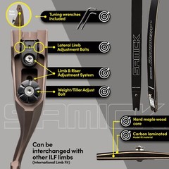 SAMICK 64″ Discovery Archery Recurve Bow – ILF CNC Riser – Wood Core Carbon ILF