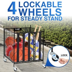 YES4ALL Metal Rolling Sports Ball Storage Cart w/ Lockable Wheels – Heavy-Duty