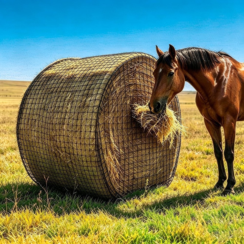 Round Bale Hay Net for Horses & Livestock, 5×5 Ft Knotless Nylon Slow Feeder