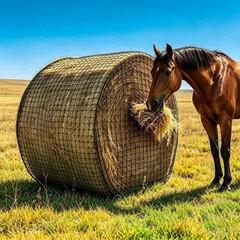 Round Bale Hay Net for Horses & Livestock, 5×5 Ft Knotless Nylon Slow Feeder