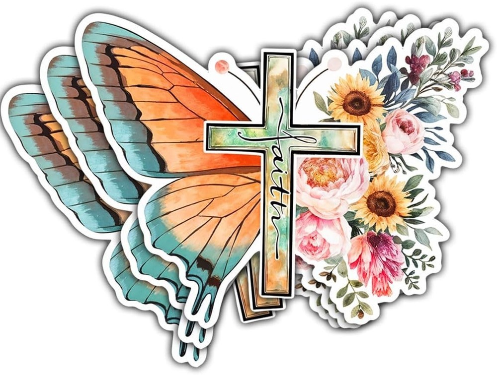 3Pcs Christian Jesus Floral Butterfly Vinyl Decal – Inspirational Bible Verse