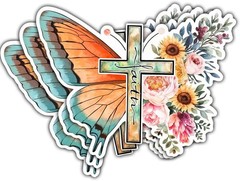 3Pcs Christian Jesus Floral Butterfly Vinyl Decal – Inspirational Bible Verse