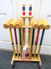 Orvis Croquet Set Rolling Caddy 6-Player Wood Croquet Set w/ 6 Mallets NO BALLS