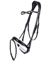 QHP Lupine Patent Leather Dressage Bridle – Black/Gun Metal or Dark Brown/Beige