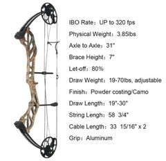 Archery 19-70lbs 320fps Adult Compound Bow Kit RH for Compound Hunting Shooting