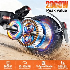 Electric Scooter for Adults 2000W Peak 48V 35Miles 11» Off-road E-Scooter 35MPH