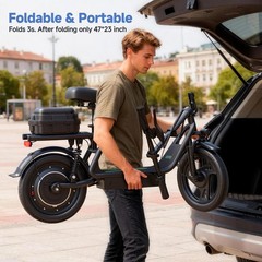 AOVOPRO Electric Scooter, 14» Foldable E-Scooter w/ Suspension & Rear Seat Box