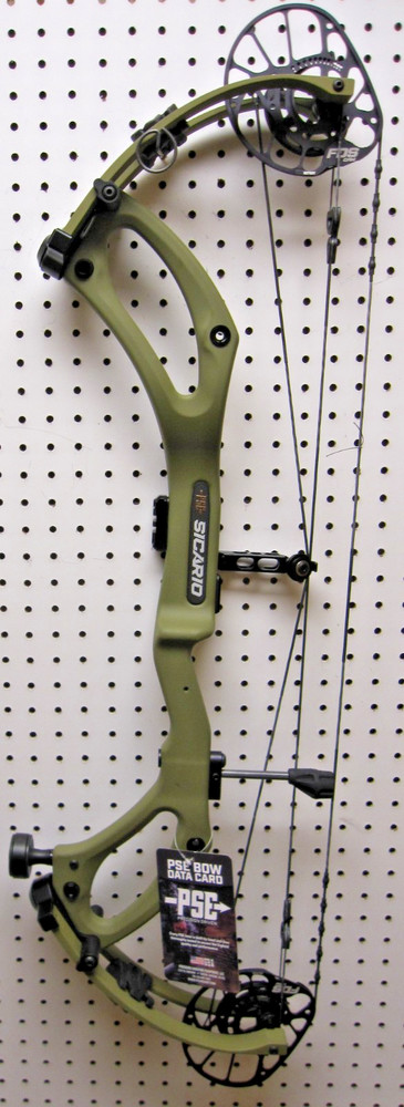 New 2026 PSE Sicario, 80#, DL 24.5″-30″, RH, FDS Cam, 357fps-Carbon Bow-Green
