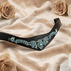 Black Leather Horse Browband Blue Crystal Rhinestone Western Bling Tack