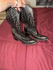 Dan Post Black Western Cowboy Boots Pointed Toe Tall Shaft Gray Stitching Sz 8