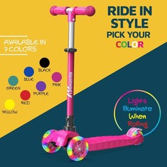 Durable Mini Kids Scooter with Multi-Color Lights & Easy Lean-To-Steer Design