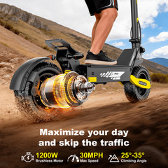 Electric Scooter for Adult 1200W 30MPH 25Mile Foldable 11inch Off-road E-Scooter