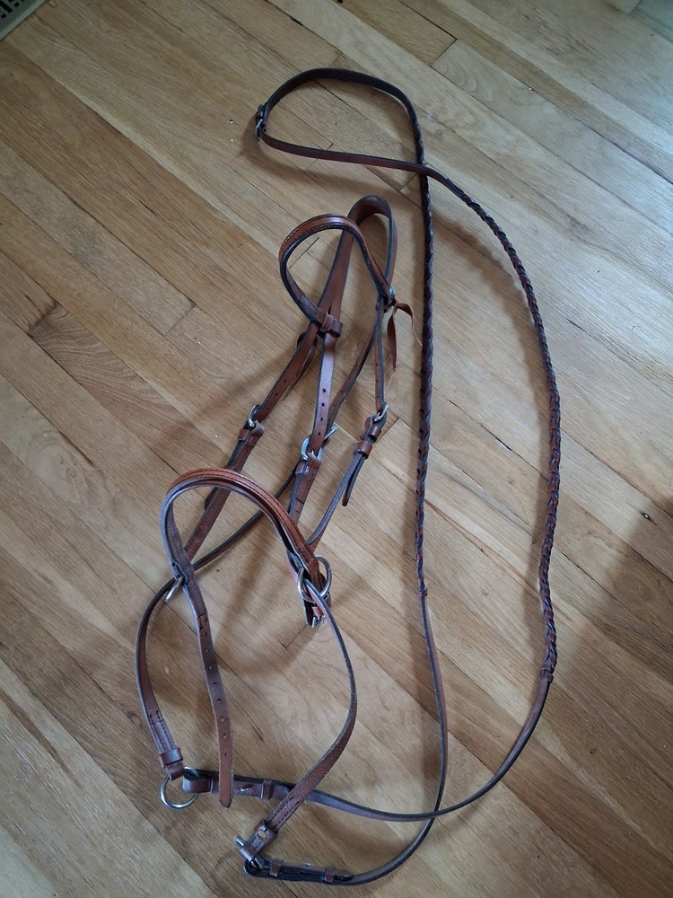 WESTERN TAN GENUINE LEATHER BITLESS BRIDLE W/LACED REINS &BUCKLED END
