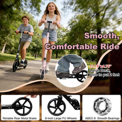 Foldable Kick Scooter 8″ Big Wheels Scooter work load 220LBS for Kids 6 up Teens