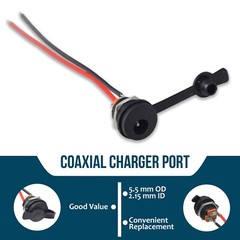 Coaxial 2-Wire Charging Port for 6 Volt & 12 Volt Power Electric Bikes/Scooters