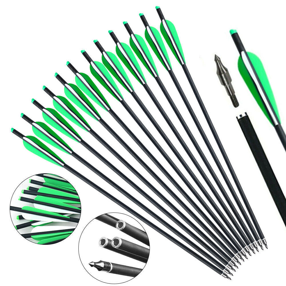 12Pcs 20″ Carbon Crossbow Bolts Arrows Archery Hunting with 4″ Vane Replaced Tip
