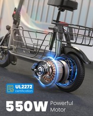 Gyroor C1S Electric Scooter w/ Seat & Carry Basket 21Miles Range For Pet Dog Cat