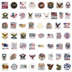 30Pcs Random USA 250th Anniversary Years Of Independence Patriotic Stickers