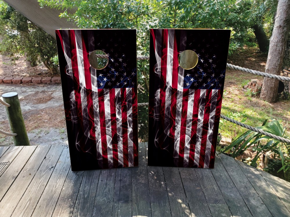 WATERPROOF Smokey USA Flag Cornhole Board Wraps / Cornhole Decals
