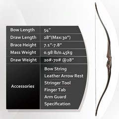 20-70lbs Archery 54″ Recurve Bow Traditional Longbow&12x Arrows Target Hunting