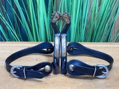 Black Western Spurs w Gold Trim & Black Leather Straps