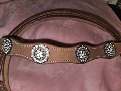 Leather Headstall w/ Crystal Rhinestone Conchos- Reins- NEW