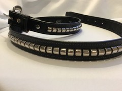TORY English Bridle Leather 1″ Clincher Black Belt Silver Metal Stud 34 USA 2377