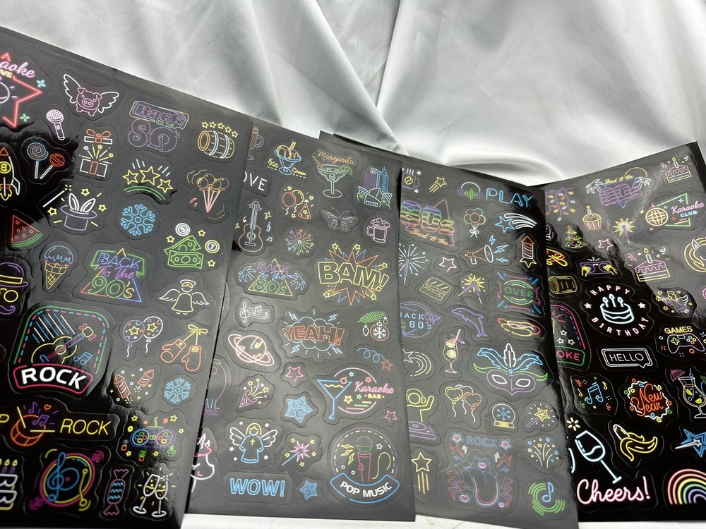 740 Stickers Cool Neon Sticker Pack Water Bottle Stickers 5 Sheets Each Design