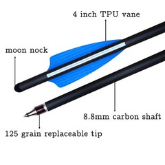 US 12Pcs 20″ Crossbow Bolts Carbon Arrows Half Moon Nocks 8.8mm Hunting Shooting