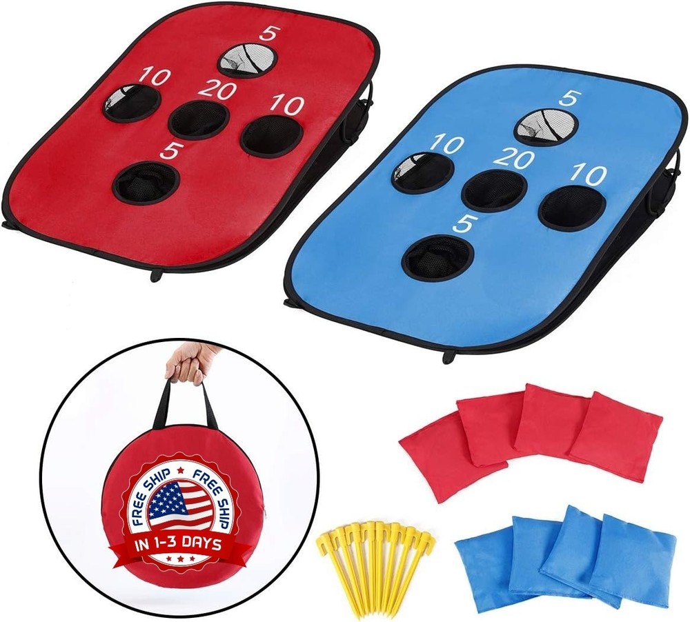 Juego de cornhole portátil y plegable de 5 hoyos con 8 bolsas de frijoles NEW US