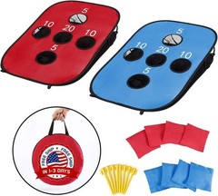 Juego de cornhole portátil y plegable de 5 hoyos con 8 bolsas de frijoles NEW US