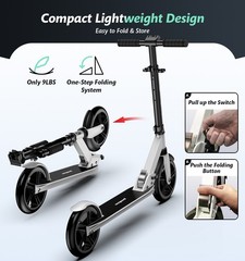 Foldable Kick Scooter Adjustable for Teens Adult Big Wheels No Assembly Unisex